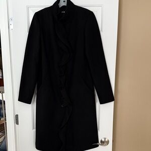 Dkny wool dress coat.  Black size 2. Wool ruffle down front.